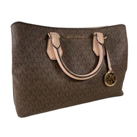 Michael Kors Camille Signature Logo & Leather Satchel Shoulder Bag Brown Pink - Picture 3 of 16